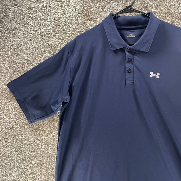 Under Armour Polo Shirt Mens Large Blue Short Sleeve Collared Adult Pullover - Picture 6 of 13